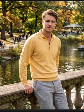Fedeli silk Cashmere blend Collar Polo Sweater
Yellow | Size: Medium| US38, IT48